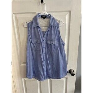 G Collection Sleeveless Button Up Shirt Size 2X Blue/White